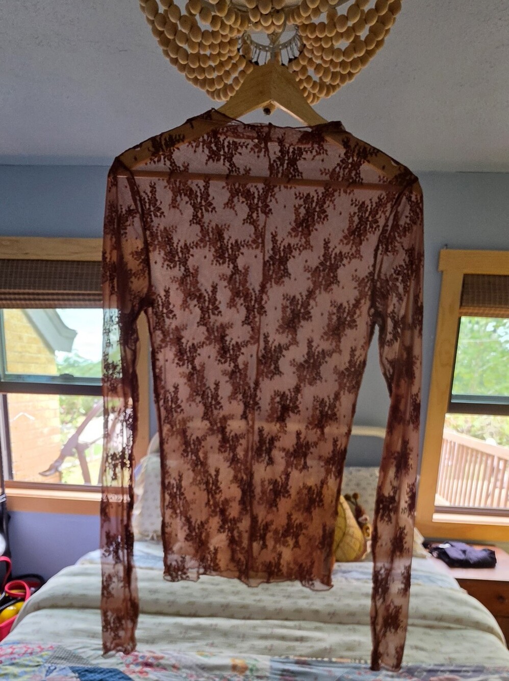 Free People Intimately Floral Lace Mesh Top in Brown